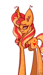 Size: 693x1200 | Tagged: safe, artist:motger-mor, sunset shimmer, pony, unicorn, g4, cute, ear fluff, female, hair over one eye, heart eyes, shimmerbetes, signature, simple background, solo, transparent background, wingding eyes