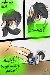 Size: 1000x1500 | Tagged: safe, artist:euspuche, oc, oc only, oc:anon, oc:liliya krasnyy, comic:li'l pony, comic, face, hand, happy, looking at each other, micro, sad, size difference