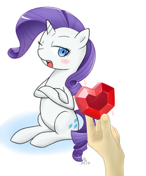 Size: 1000x1200 | Tagged: safe, artist:zoxriver503, rarity, human, g4, crossed arms, fire ruby, hand, one eye closed