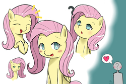 Size: 1500x1000 | Tagged: safe, artist:zoxriver503, fluttershy, oc, oc:anon, g4, confused, cute, heart, laughing, pictogram, question mark, shyabetes