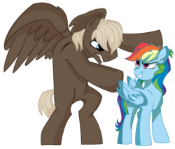 Size: 800x680 | Tagged: safe, artist:dbkit, dumbbell, rainbow dash, pegasus, pony, g4, dumbdash, duo, female, male, shipping, simple background, straight, transparent background