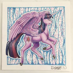 Size: 1024x1024 | Tagged: safe, artist:drago-draw, twilight sparkle, alicorn, pony, g4, eyes closed, female, mare, solo, traditional art, twilight sparkle (alicorn), watermark