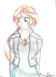 Size: 1589x2185 | Tagged: safe, artist:cherry-draws, sunset shimmer, human, equestria girls, g4, female, signature, simple background, solo, traditional art, white background