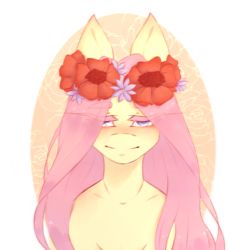 Size: 725x762 | Tagged: safe, artist:riressa, fluttershy, g4, female, floral head wreath, flower, simple background, solo, transparent background