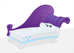 Size: 1406x1020 | Tagged: safe, artist:ultrathehedgetoaster, rarity, pony, g4, annoyed, couch, cutie mark, fainting couch, female, inanimate tf, looking at you, mare, objectification, rarity is not amused, simple background, solo, transformation, unamused, wat