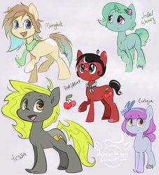 Size: 1024x1126 | Tagged: safe, artist:midnightpremiere, oc, oc only, oc:curlique, oc:jaded whimsy, oc:moonglade, oc:red velvet, oc:tessa, simple background