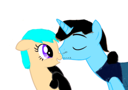 Size: 1024x721 | Tagged: safe, artist:dalekaresupreme, oc, oc only, oc:daniel hoofs, oc:materia, frame arm girls, kissing, vector