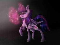 Size: 1024x768 | Tagged: safe, artist:princesscrystal36, twilight sparkle, alicorn, pony, g4, book, female, magic, raised hoof, reading, solo, telekinesis, twilight sparkle (alicorn)