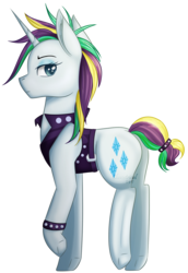 Size: 1421x2065 | Tagged: safe, artist:chaostrical, rarity, pony, unicorn, g4, alternate hairstyle, clothes, female, mare, punk, raripunk, simple background, solo, transparent background, vest