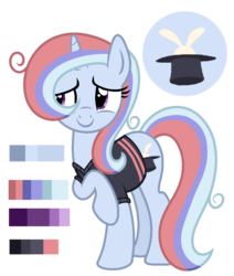 Size: 1024x1205 | Tagged: safe, artist:palerose522, oc, oc only, oc:star show, pony, unicorn, base used, cutie mark background, female, hat, magical lesbian spawn, mare, next generation, offspring, parent:moondancer, parent:trixie, parents:trixdancer, raised hoof, reference, simple background, solo, top hat, transparent background