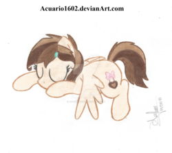 Size: 1024x914 | Tagged: safe, artist:acuario1602, oc, oc only, oc:sweet charity, pony, female, mare, sleeping, solo, traditional art, watermark