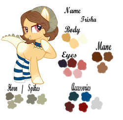 Size: 1466x1436 | Tagged: safe, artist:hon-sai, oc, oc only, oc:trisha, original species, choker, clothes, female, freckles, reference sheet, simple background, socks, solo, striped socks, white background