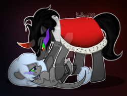 Size: 1024x776 | Tagged: safe, artist:blueberry2003, artist:skulifuck, king sombra, oc, pony, unicorn, g4, base used, canon x oc, curved horn, female, horn, male, mare, shipping, sombra eyes, stallion, straight, watermark