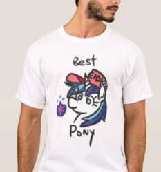 Size: 693x745 | Tagged: safe, artist:jargon scott, shining armor, pony, unicorn, g4, beard, best pony, bust, clothes, facial hair, gleaming shield, hat, irl, photo, rule 63, shirt, simple background, t-shirt, white background