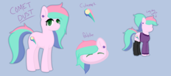 Size: 3500x1550 | Tagged: safe, artist:cometdust, oc, oc only, oc:comet dust, earth pony, pony, clothes, ear piercing, gauges, piercing, ponysona, reference sheet, solo