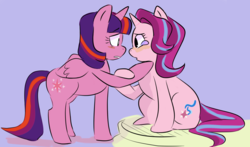 Size: 1804x1064 | Tagged: safe, artist:zambies, starlight glimmer, twilight sparkle, alicorn, pony, unicorn, g4, blushing, comforting, crying, female, lesbian, looking at each other, mare, ship:twistarlight, shipping, twilight sparkle (alicorn)