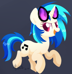 Size: 1560x1600 | Tagged: safe, artist:yaco, dj pon-3, vinyl scratch, pony, unicorn, g4, cutie mark, female, gray background, hooves, horn, lineless, mare, open mouth, simple background, smiling, solo, sunglasses