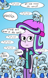 Size: 800x1280 | Tagged: safe, artist:jeffmango, starlight glimmer, trixie, human, equestria girls, g4, :t, beanie, crossover, dead meme, derp, dialogue, ebola, hat, leaning, lidded eyes, looking at you, meme, multeity, smiling, sonic the hedgehog, sonic the hedgehog (series), speech bubble, trixie army, ugandan knuckles, unamused, wat