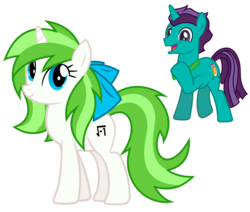 Size: 3927x3334 | Tagged: safe, artist:minty root, artist:stormdraws, oc, oc only, oc:corpulent brony, oc:minty root, pony, unicorn, bow, bowtie, corpumint, excited, female, high res, male, oc x oc, shipping, straight, vector