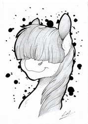 Size: 1762x2480 | Tagged: safe, artist:lupiarts, oc, oc only, oc:neigh sayer, pony, bust, hair over eyes, portrait, solo, traditional art