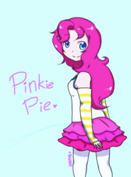 Size: 1426x1928 | Tagged: safe, artist:biscuitloveskitty, pinkie pie, human, g4, clothes, cute, female, humanized, moe, pantyhose, skirt, solo
