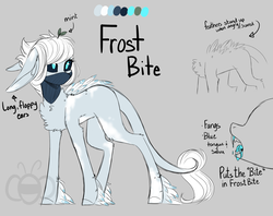 Size: 3000x2381 | Tagged: safe, artist:ohhoneybee, oc, oc only, oc:frost bite, earth pony, pony, big ears, fangs, feather, female, high res, mare, reference sheet, solo