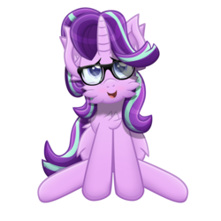 Size: 4000x4000 | Tagged: safe, artist:sol-r, starlight glimmer, pony, unicorn, g4, cheek fluff, chest fluff, female, fluffy, glasses, simple background, sitting, solo, transparent background