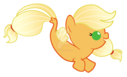 Size: 1600x967 | Tagged: safe, artist:magpie-pony, applejack, seapony (g4), g4, baby, female, seaponified, seapony applejack, simple background, solo, species swap, transparent background, watermark, younger