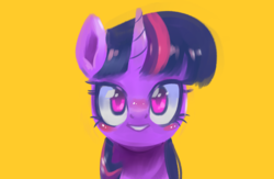 Size: 2000x1300 | Tagged: safe, artist:renokim, twilight sparkle, g4, female, grin, lidded eyes, looking at you, smiling, solo
