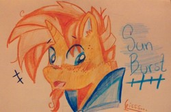 Size: 2088x1373 | Tagged: safe, artist:opossum-stuff, sunburst, pony, g4, bust, male, missing accessory, portrait, solo, traditional art