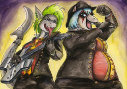 Size: 1280x900 | Tagged: safe, artist:souleatersaku90, oc, oc only, oc:shadow melody, anthro, anthro oc, avatar (band), chubby, fat, guitar, metal, singing, traditional art, watercolor painting