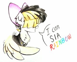 Size: 2650x2117 | Tagged: safe, artist:liaaqila, songbird serenade, pegasus, pony, g4, my little pony: the movie, chest fluff, female, high res, pun, rainbow (song), sia (singer), simple background, solo, traditional art, white background