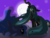 Size: 1369x1031 | Tagged: safe, artist:peanutthechub, princess luna, queen chrysalis, alicorn, changeling, changeling queen, pony, g4, chrysaluna, female, lesbian, moon, night, prone, shipping