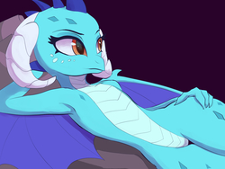 Size: 1024x768 | Tagged: safe, artist:grissaecrim, princess ember, dragon, g4, armpits, curved horn, dragon lord ember, dragoness, draw me like one of your french girls, female, hand on hip, horn, solo, sultry pose