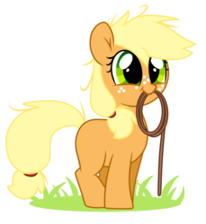 Size: 2758x3005 | Tagged: safe, artist:php69, applejack, earth pony, pony, g4, cute, female, filly, filly applejack, freckles, high res, jackabetes, mouth hold, rope, simple background, smiling, solo, transparent background, younger
