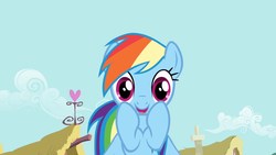 Size: 1280x720 | Tagged: safe, screencap, rainbow dash, pegasus, pony, a bird in the hoof, g4, cute, dashabetes, excited, female, happy, mare, solo