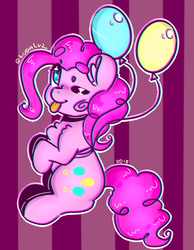 Size: 449x578 | Tagged: safe, artist:yunieelloa, pinkie pie, earth pony, pony, g4, balloon, chest fluff, female, one eye closed, sitting, solo, tongue out, wink
