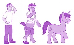 Size: 1280x788 | Tagged: safe, artist:hornbuckle, oc, oc only, human, pony, unicorn, clothes, commission, human to pony, male, monochrome, ripping clothes, simple background, solo, stallion, transformation, transformation sequence, white background
