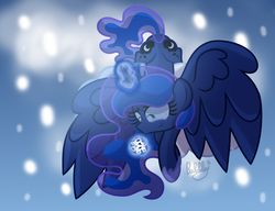 Size: 4104x3160 | Tagged: safe, artist:bubbly-storm, princess luna, g4, crying, female, magic, snow, snowflake, solo, telekinesis