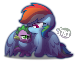 Size: 3497x2833 | Tagged: safe, artist:bubbly-storm, rainbow dash, spike, dragon, g4, duo, high res, hug, one eye closed, simple background, spikelove, transparent background, winghug, wink