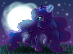 Size: 3624x2664 | Tagged: safe, artist:bubbly-storm, princess luna, g4, female, high res, magic, moon, night, one eye closed, raising the moon, solo