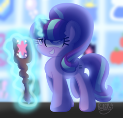 Size: 2407x2319 | Tagged: safe, artist:bubbly-storm, starlight glimmer, g4, cutie mark, female, high res, magic, s5 starlight, solo, staff, staff of sameness, telekinesis