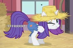 Size: 667x443 | Tagged: safe, artist:thedarkpony, edit, edited screencap, screencap, rarity, clothes, fart, fart edit, fart noise, female, jeans, onomatopoeia, pants, rarihick, solo, sound effects, tail, tail hole