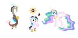 Size: 2220x1096 | Tagged: safe, artist:ribbon-creepy, discord, princess celestia, hybrid, g4, family, female, interspecies offspring, male, offspring, parent:discord, parent:princess celestia, parents:dislestia, ship:dislestia, shipping, straight