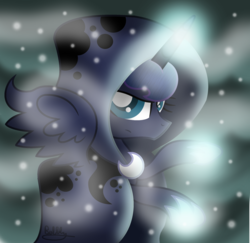 Size: 2400x2328 | Tagged: safe, artist:bubbly-storm, princess luna, g4, cape, clothes, female, glowing horn, high res, horn, rearing, solo