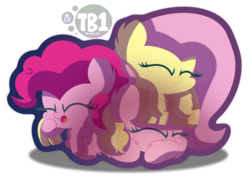 Size: 2750x1964 | Tagged: safe, artist:bubbly-storm, fluttershy, pinkie pie, oc, g4, andrea libman, simple background, sleeping, transparent background