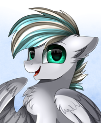 Size: 1443x1764 | Tagged: safe, artist:pridark, oc, oc only, oc:angel, pegasus, pony, commission, looking at you, male, open mouth, simple background, smiling, solo, stallion, white background