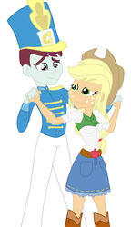 Size: 1175x2046 | Tagged: safe, artist:haleyc4629, applejack, cranberry mint, fanfic:marching wondercolts, equestria girls, g4, background human, colored sketch, dancing, female, male, mintjack, shipping, straight