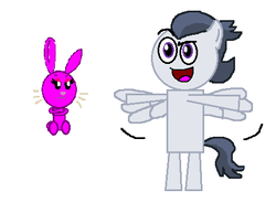 Size: 466x360 | Tagged: safe, artist:drypony198, rumble, oc, oc:rosie bunny, pegasus, pony, rabbit, g4, flying, simple background, white background