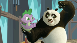 Size: 1280x720 | Tagged: safe, spike, bear, dragon, panda, g4, crossover, dreamworks, kung fu panda, master po, wat, wholesome